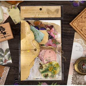 Набір ретро матеріалів для скрапбукінгу MISS TIME Flower and Butterfliy 90 шт., розмір 15,5*10,5 см.