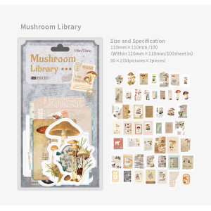 Набір декоративного паперу та наклейок для скрапбукінгу Mashroom Library на 100 елементів 110 мм х 110 мм