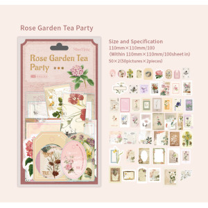 Набір декоративного паперу та наклейок для скрапбукінгу Rose Garden Tea Party на 100 елементів 110 мм х 110 мм