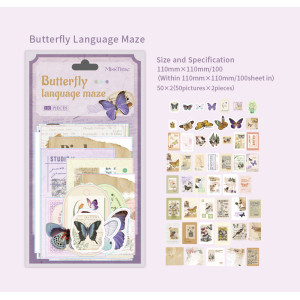 Набір декоративного паперу та наклейок для скрапбукінгу Butterfly language maze на 100 елементів 110 мм х 110 мм