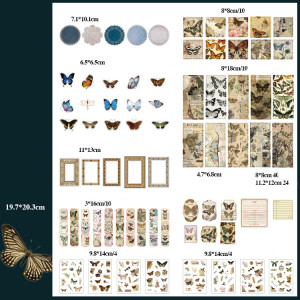 Набір декоративного паперу та наклейок для скрапбукінгу Butterfly shadow на 164 елементи 177 мм х 234 мм