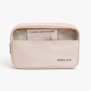 Жіноча дорожня косметичка BeenLove для зручного зберігання косметики та засобів догляду за шкірою з прозорим верхом, Рожевого кольору, розмір 26*12*16,5 см.