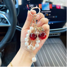 Брелок-підвіска для сумки та ключів «Стигла вишня» з перлами Cherry Pearl з міні-кулоном Ейфелевої вежі