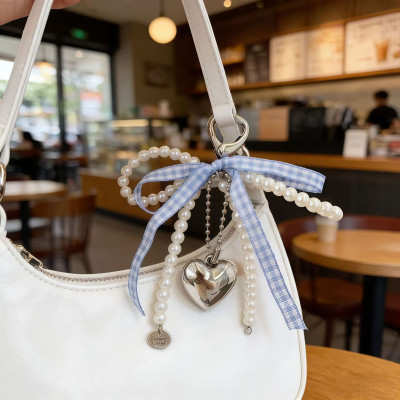 Брелок-підвіска «Перлинний бант із серцем» Pearl Bow Keychain або Coquette/Y2K Bag Charm, Синій