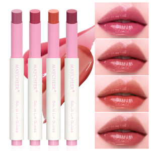 Твердий блиск для губ із дзеркальним блиском MAYCHEER Solid Lip Gloss зволожує, розгладжує та живить, 4 відтінки, 2 г