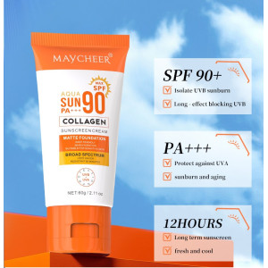 Праймер для обличчя MAYCHEER Sunscreen SPF90+ із захистом від УФ-випромінювання влітку, освіжаючий та нежирний крем, 60 г