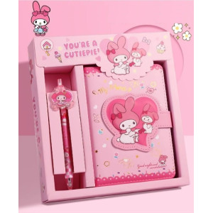 Набір блокнот-щоденник My Melody з кольоровими листами, м'якою обкладинкою, застібкою на магніті та ручкою