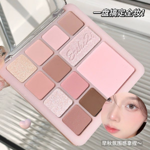 Палітра тіней та рум'ян з 12 кольорів ERSHIQI Pink Mist Flower, градієнтні рум'яна, тіні для повік матові, сатинові та кремові # 01