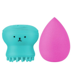 Набір спонж для макіяжу та щітка для очищення обличчя 2 в 1 PUFFY Elasticity Mildiy