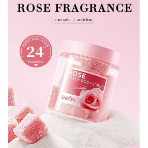 Цукровий скраб для тіла в кульках з Трояндою SADOER Candy Body Scrup скраб, що очищає і відлущує, 140 г